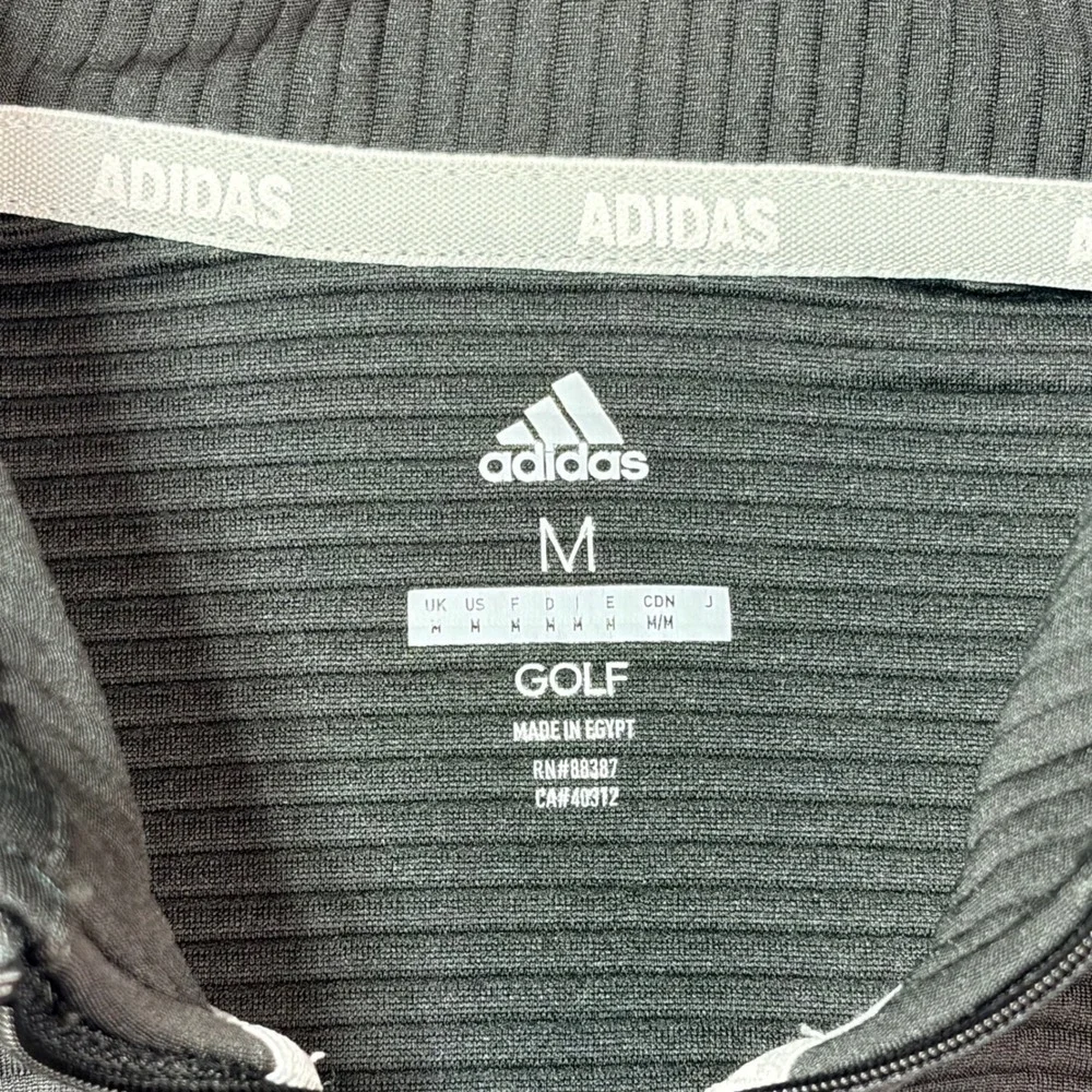 EUC Adidas Golf Women Medium Black Ribbed Full Zip Jacket Thumbhole Athletic Top